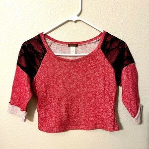Red Sweater Crop w/ Lace